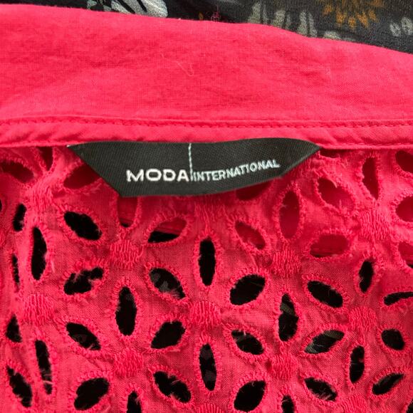 Moda International Women Eyelet Short Sleeve Wrap Top Pink Red Size XS/Small - Picture 8 of 10